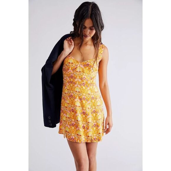 Free People Sasha Mini Dress Floral Sweetheart Neck Summer Size Medium - Picture 2 of 7